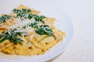 Ravioli with Sage Brown Butter Sauce and Spinach